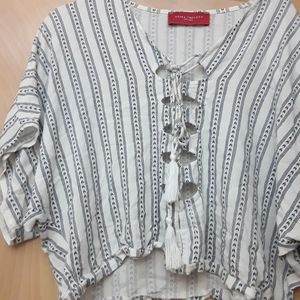 White Stripe Boho Western Tie Crop Top Akira